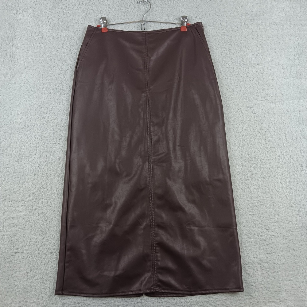 Old Navy Skirt Faux Leather Woman M Tall Brown Maxi‎ Back Slit 843357-00-1